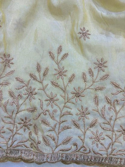 👗pure viscouse tissue zari with embroidered 🥻44-45 inch width