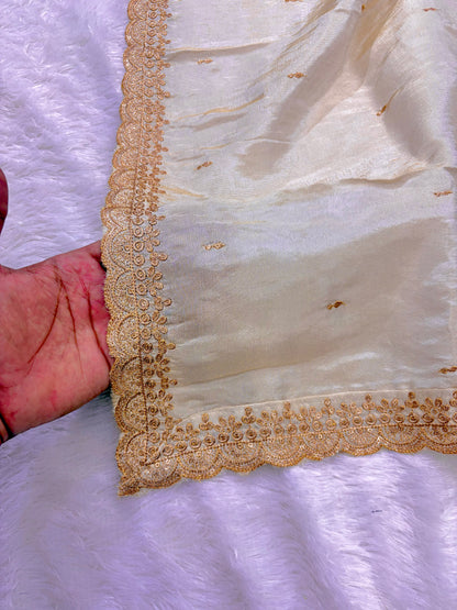 😍Premium Dyable 💕tissu Dupatta with Four-Side Golden Embroidered ☺️Border (2.25 Meter) (dyble ✅) Catalogue