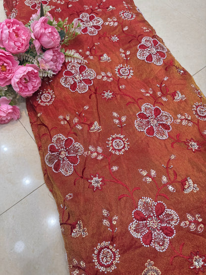 viscose  Tissue hand work Embroidery 44 inch width