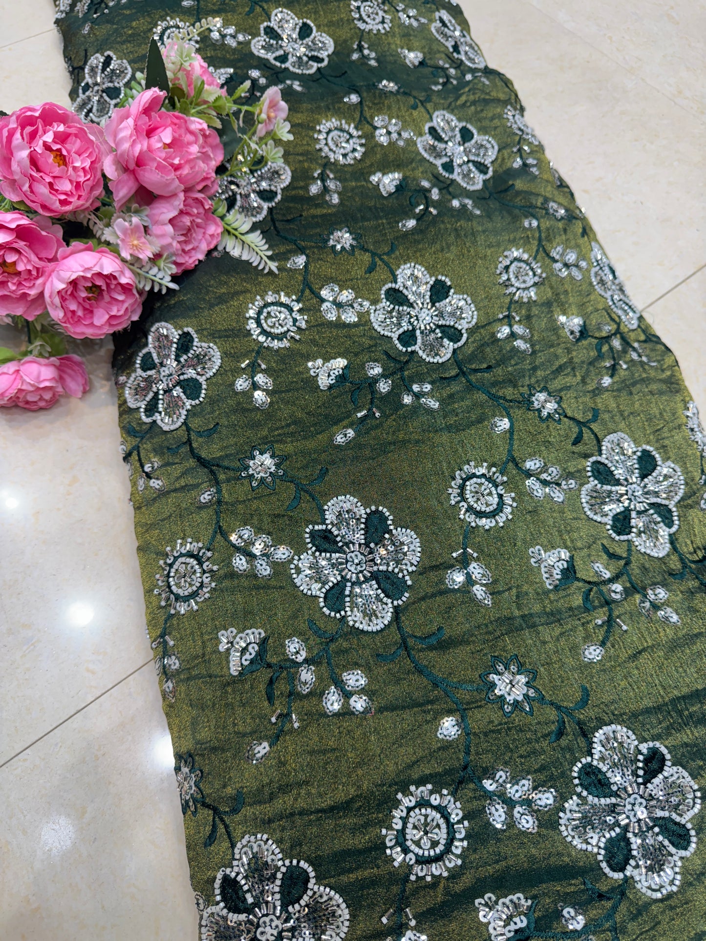 viscose  Tissue hand work Embroidery 44 inch width