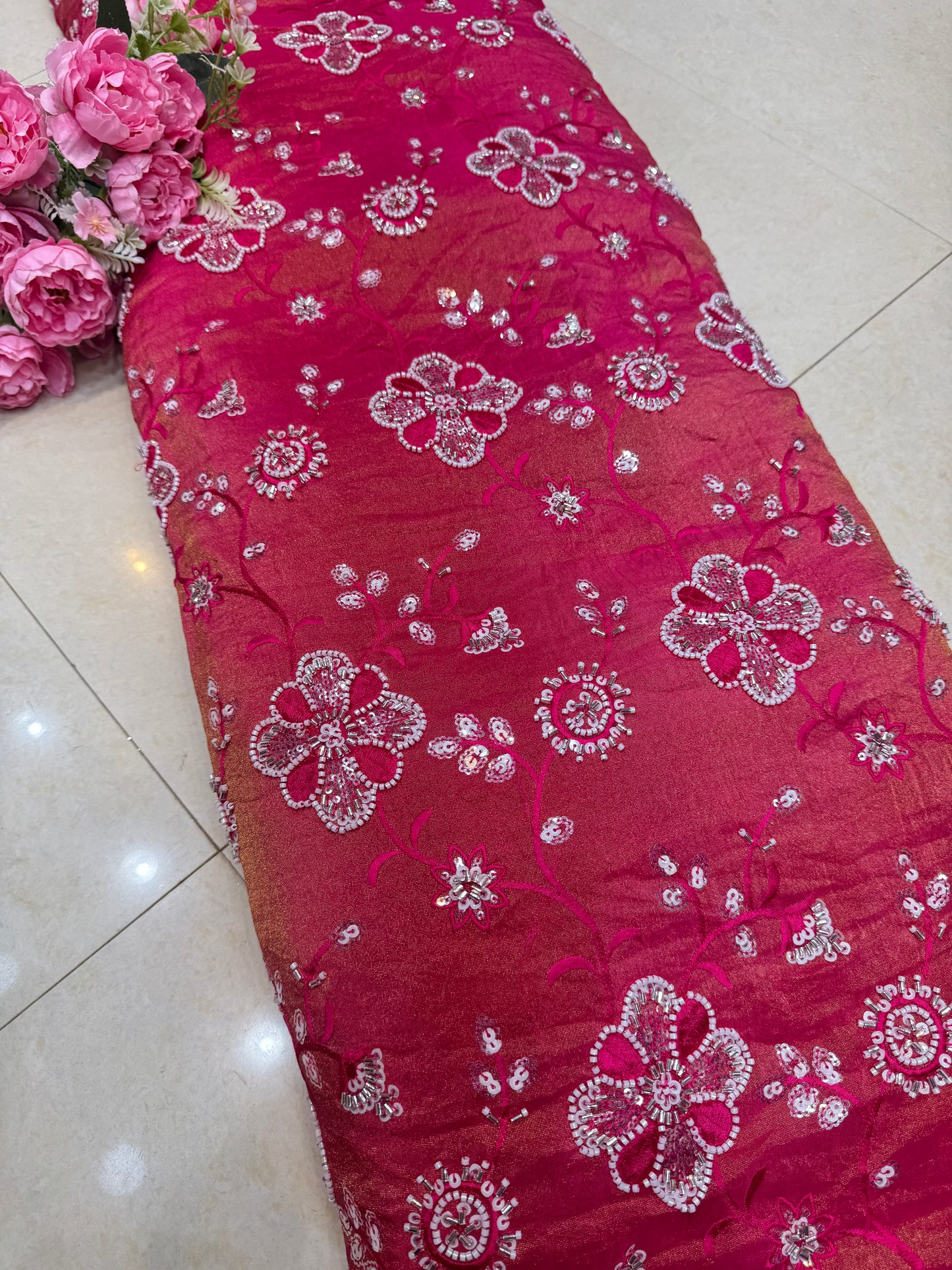 viscose  Tissue hand work Embroidery 44 inch width