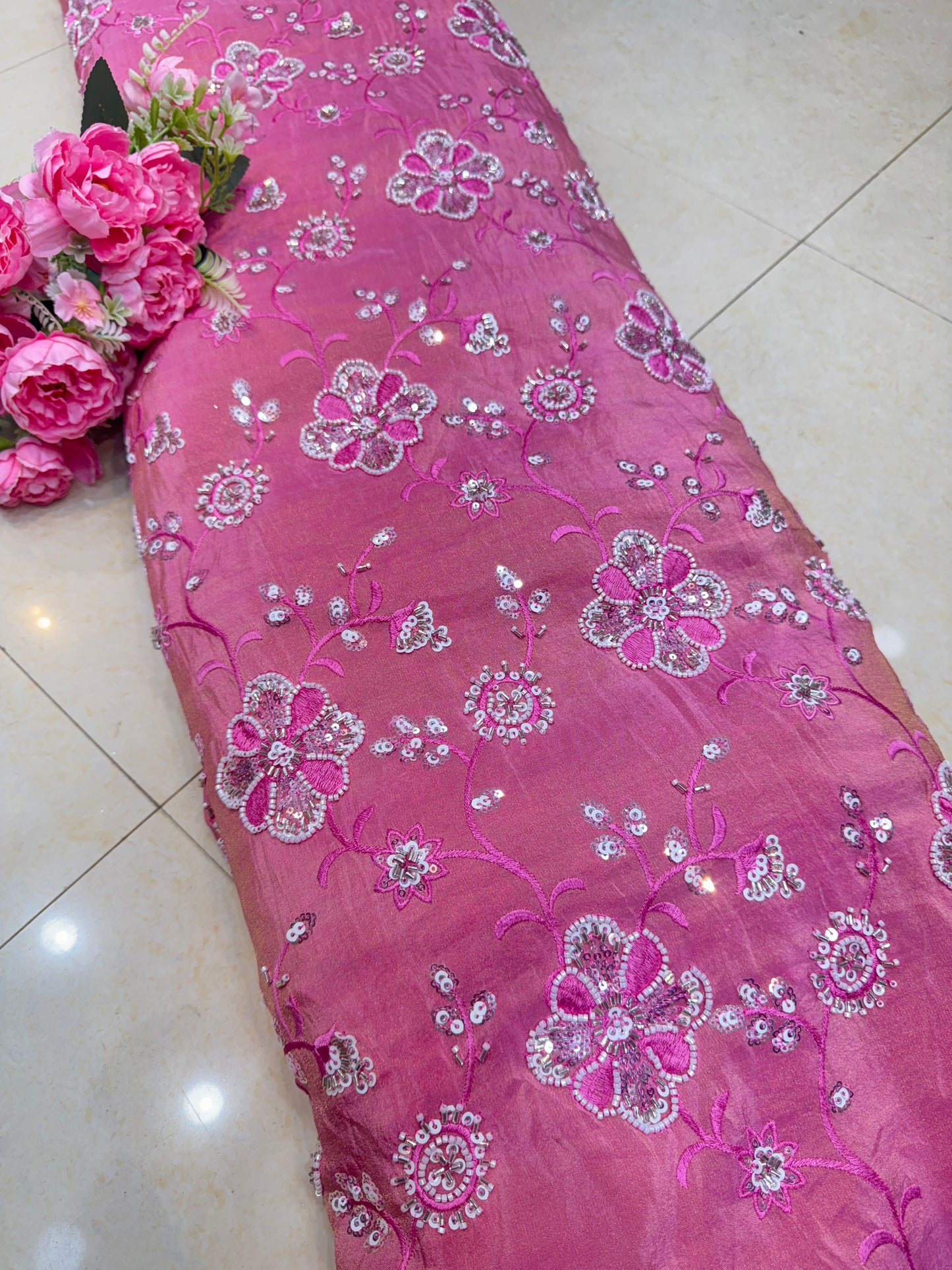 viscose  Tissue hand work Embroidery 44 inch width