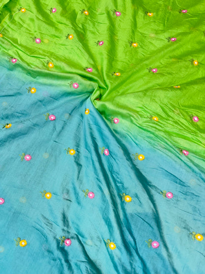 PURE  Mul Chandari Double Shaded  VERY SOFT Embroidered Fabric – 44 Inch Width