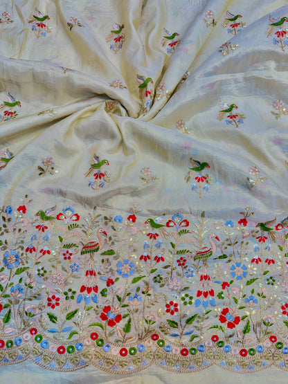 👗pure viscouse tissue zari with embroidered 🥻60inch width