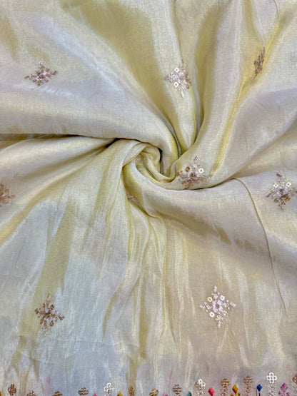 👗pure viscouse tissue zari with embroidered 🥻44-45 inch width