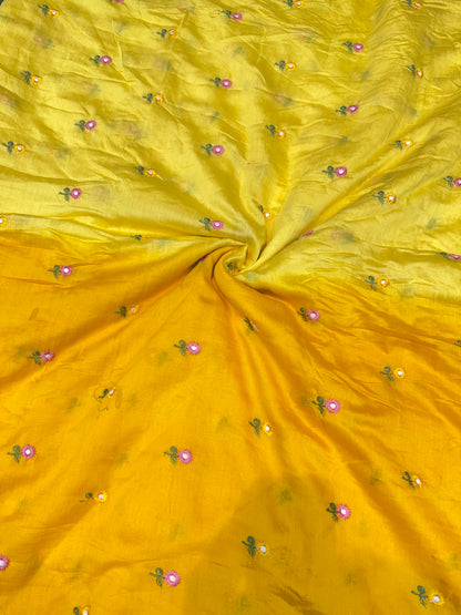 PURE  Mul Chandari Double Shaded  VERY SOFT Embroidered Fabric – 44 Inch Width