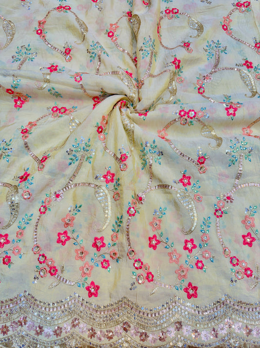 👗pure viscouse tissue zari with embroidered 🥻60 inch width