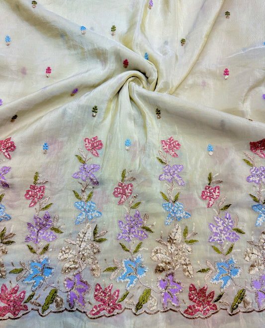 👗pure viscouse tissue zari with embroidered 🥻44-45 inch width