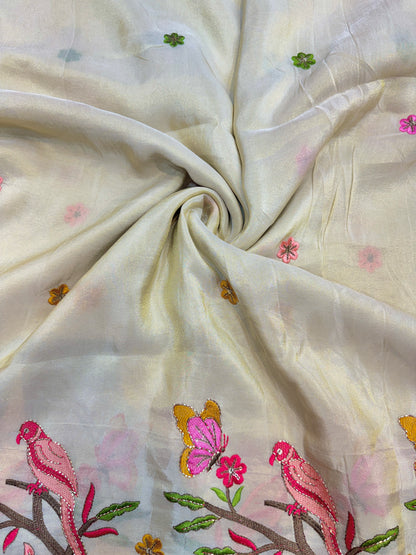 👗pure viscouse tissue zari with embroidered 🥻44-45 inch width