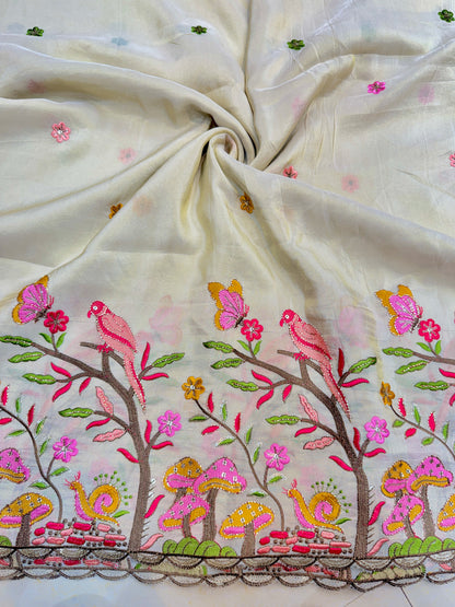 👗pure viscouse tissue zari with embroidered 🥻44-45 inch width