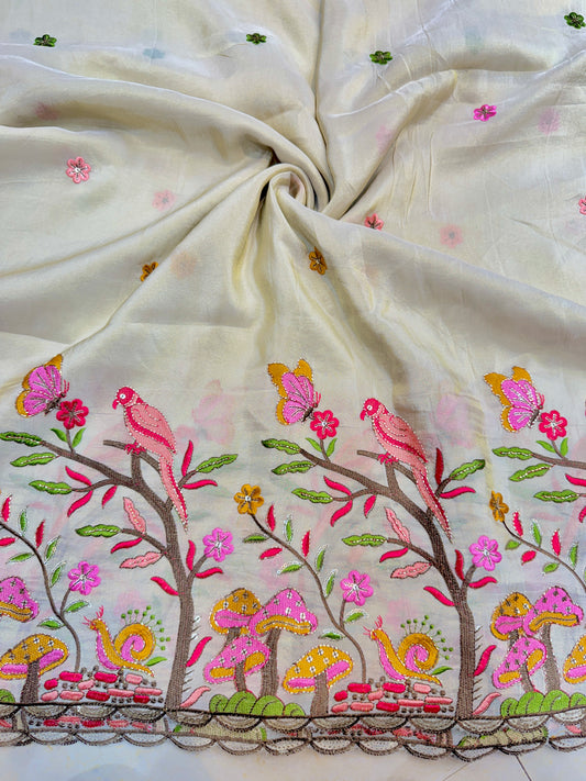 👗pure viscouse tissue zari with embroidered 🥻44-45 inch width