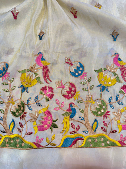 👗pure viscouse tissue zari with embroidered 🥻44-45 inch width