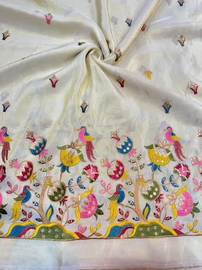 👗pure viscouse tissue zari with embroidered 🥻44-45 inch width