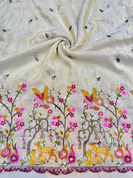 👗pure viscouse tissue zari with embroidered 🥻44-45 inch width