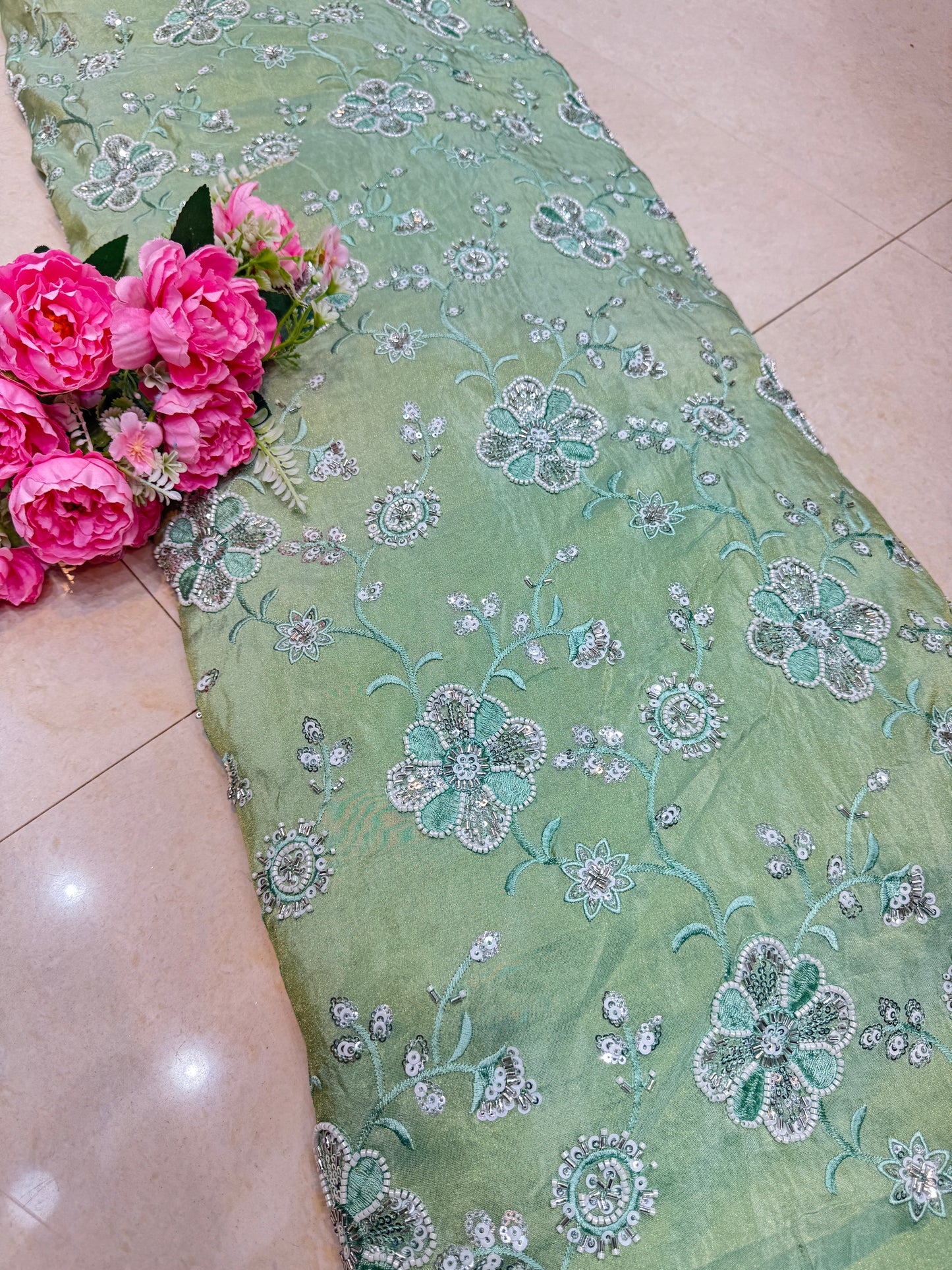 viscose  Tissue hand work Embroidery 44 inch width