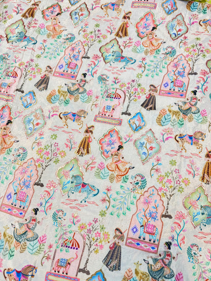 Kalamkari Luxury Heritage Print Fabric – 44 Inches Width (offwhite)