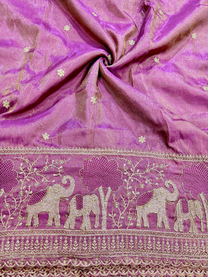 tissu with Golden Zari Elephant Border & Floral beats Weave width 44inch