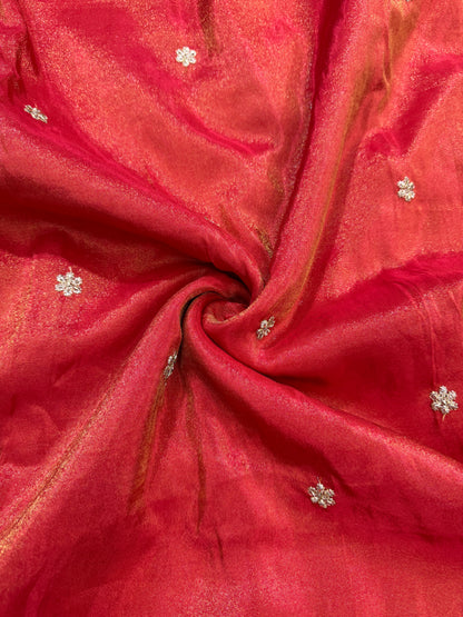 tissu with Golden Zari Elephant Border & Floral beats Weave 44-45width red