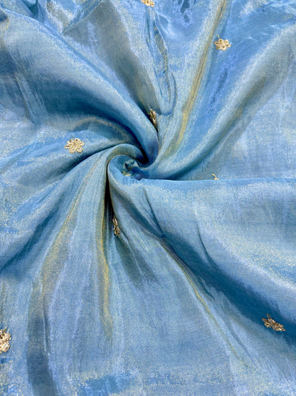 tissu with Golden Zari Elephant Border & Floral beats Weave 44-45width