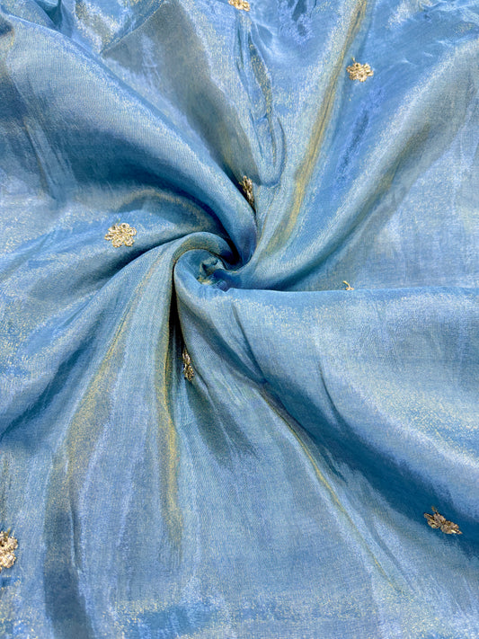 tissu with Golden Zari Elephant Border & Floral beats Weave 44-45width