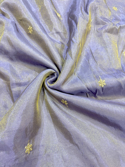 tissu with Golden Zari Elephant Border & Floral beats Weave 44-45 inch width lite levander