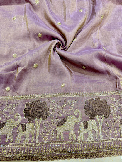 Viscouse tissu with Golde n Zari Elephant Border & Floral beats Weave 44-45width