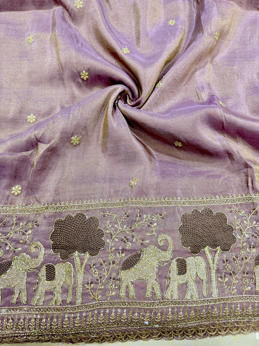 Viscouse tissu with Golde n Zari Elephant Border & Floral beats Weave 44-45width