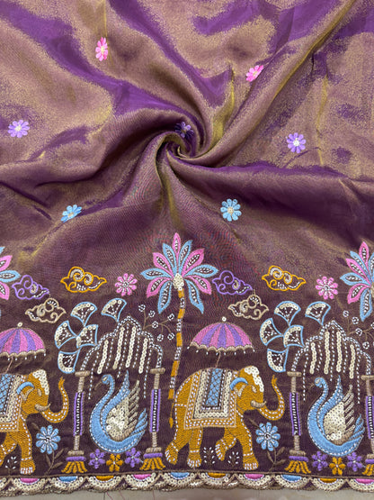 PURE TISSUE MULTI EMBRODERY DAAAMAN STYLE 44-45width  PURPLE