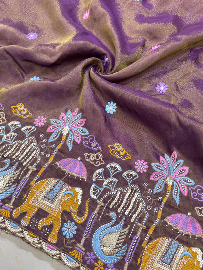 PURE TISSUE MULTI EMBRODERY DAAAMAN STYLE 44-45width  PURPLE