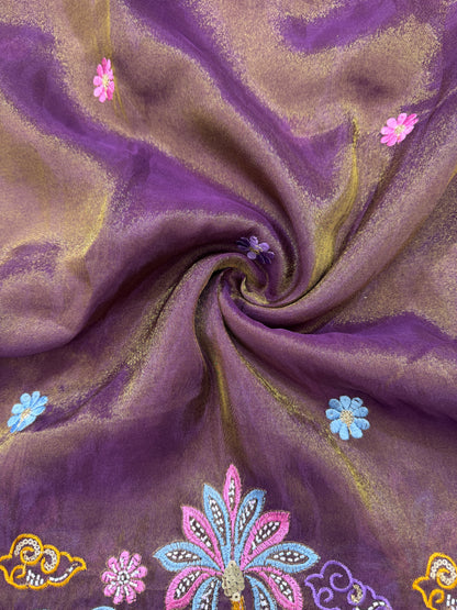 PURE TISSUE MULTI EMBRODERY DAAAMAN STYLE 44-45width  PURPLE