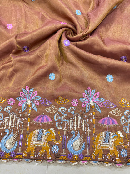 PURE TISSUE MULTI EMBRODERY DAAAMAN STYLE 44-45width BROWN