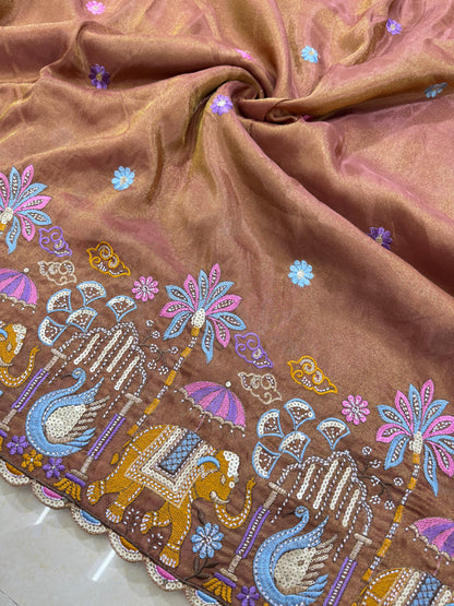 PURE TISSUE MULTI EMBRODERY DAAAMAN STYLE 44-45width BROWN