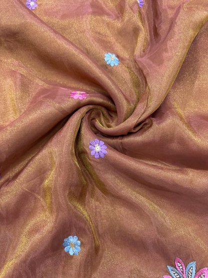 PURE TISSUE MULTI EMBRODERY DAAAMAN STYLE 44-45width BROWN