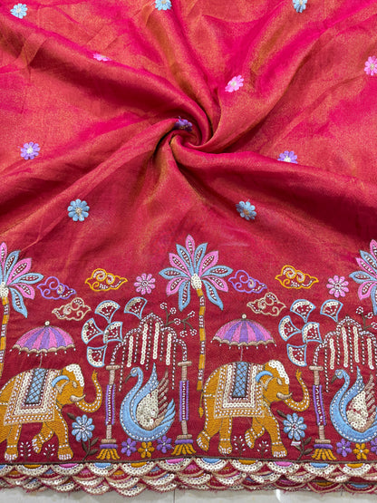 PURE TISSUE MULTI EMBRODERY DAAAMAN STYLE 44-45width RED