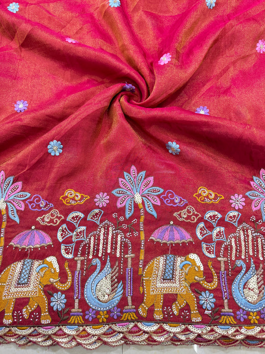 PURE TISSUE MULTI EMBRODERY DAAAMAN STYLE 44-45width RED