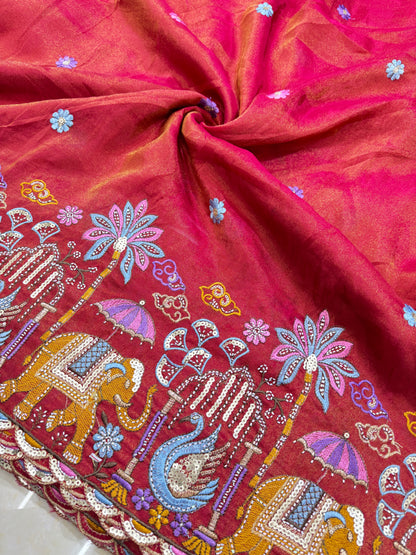 PURE TISSUE MULTI EMBRODERY DAAAMAN STYLE 44-45width RED