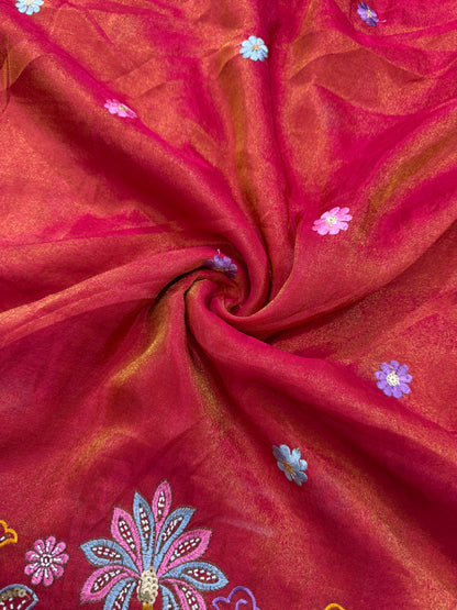 PURE TISSUE MULTI EMBRODERY DAAAMAN STYLE 44-45width RED