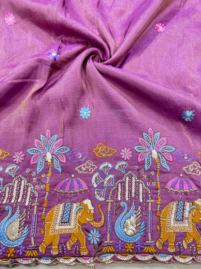 PURE TISSUE MULTI EMBRODERY DAAAMAN STYLE 44-45width ONION PINK