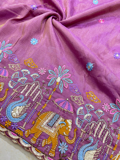 PURE TISSUE MULTI EMBRODERY DAAAMAN STYLE 44-45width ONION PINK