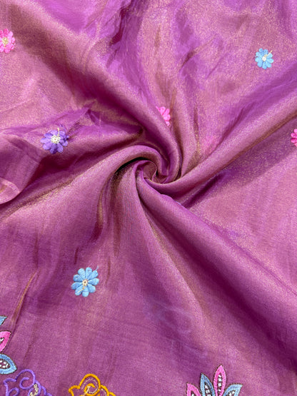 PURE TISSUE MULTI EMBRODERY DAAAMAN STYLE 44-45width ONION PINK