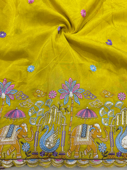 PURE TISSUE MULTI EMBRODERY DAAAMAN STYLE 44-45width YELLOW