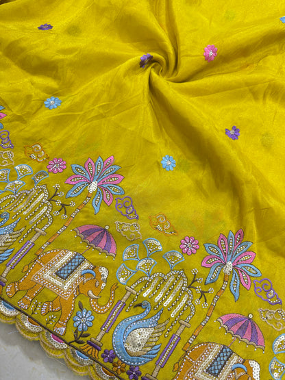 PURE TISSUE MULTI EMBRODERY DAAAMAN STYLE 44-45width YELLOW