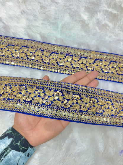 Premium velvet 3 inch gold Zari with sequins Embroidered  border for sarees lehengas & Duppata’s  Border (PACK OF  9 meter)  GREEN SEQUINCES