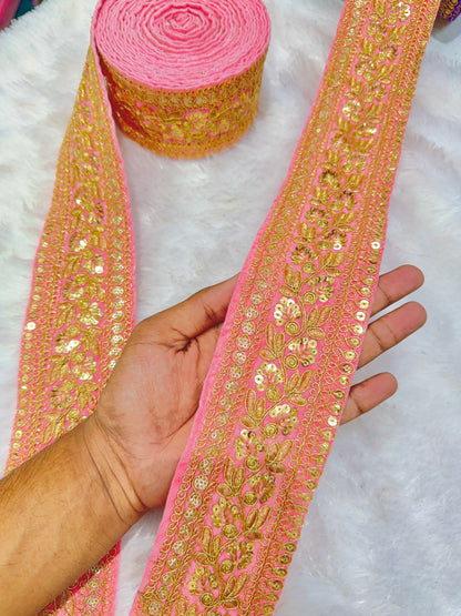 Premium velvet 3 inch gold Zari with sequins Embroidered  border for sarees lehengas & Duppata’s  Border (PACK OF  9 meter)  GREEN SEQUINCES