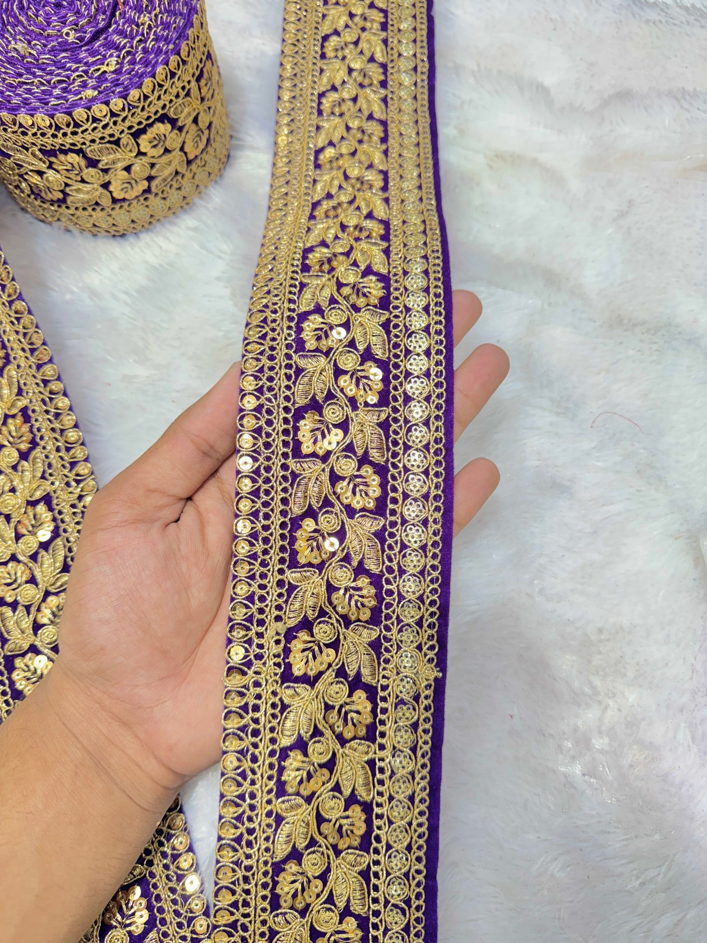 Premium velvet 3 inch gold Zari with sequins Embroidered  border for sarees lehengas & Duppata’s  Border (PACK OF  9 meter)  GREEN SEQUINCES