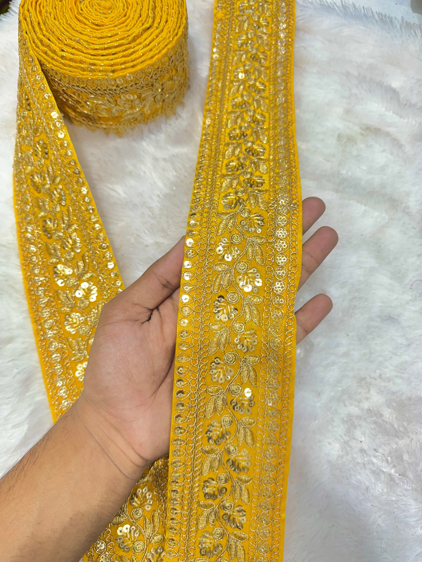 Premium velvet 3 inch gold Zari with sequins Embroidered  border for sarees lehengas & Duppata’s  Border (PACK OF  9 meter)  GREEN SEQUINCES