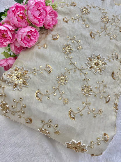 Pure Zari Tissue Handwork Embriodery 44 Inch width