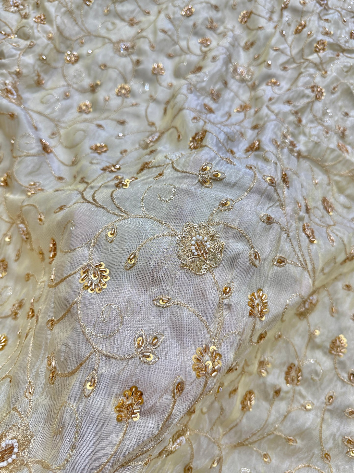 Prince Zari Tissue Handwork Embroidery Fabric 44 Inch width