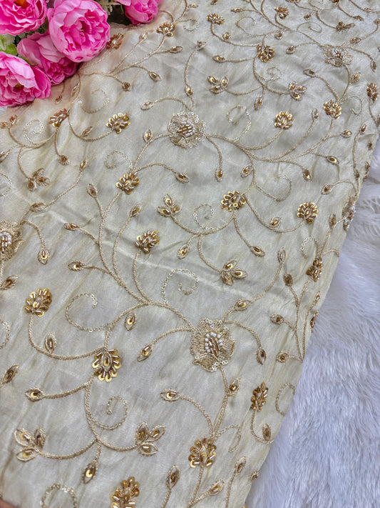 Prince Zari Tissue Handwork Embroidery Fabric 44 Inch width
