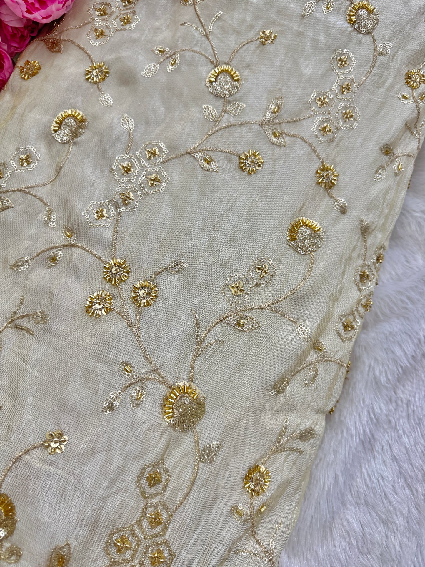 Pure Zari Tissue Handwork Embriodery 44 Inch width